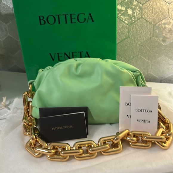 Bottega Veneta Handbags - Bottega Veneta Mint Green Chain Pouch Leather Bag NEW